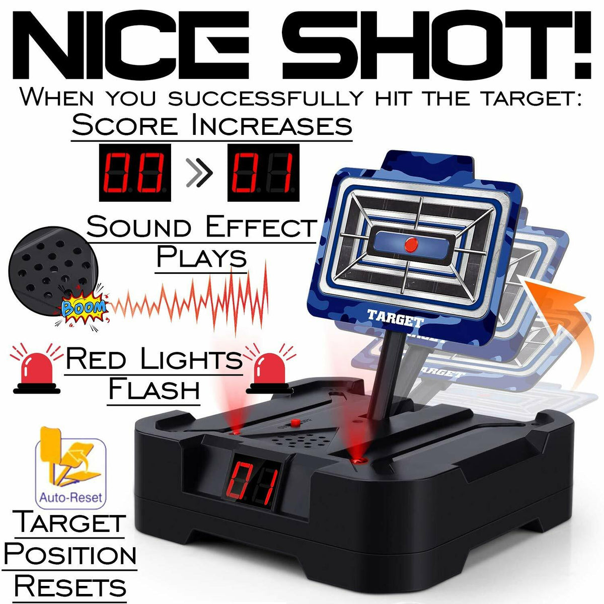 Electronic Moving Auto Resetting Target for Foam Darts with Score Counter