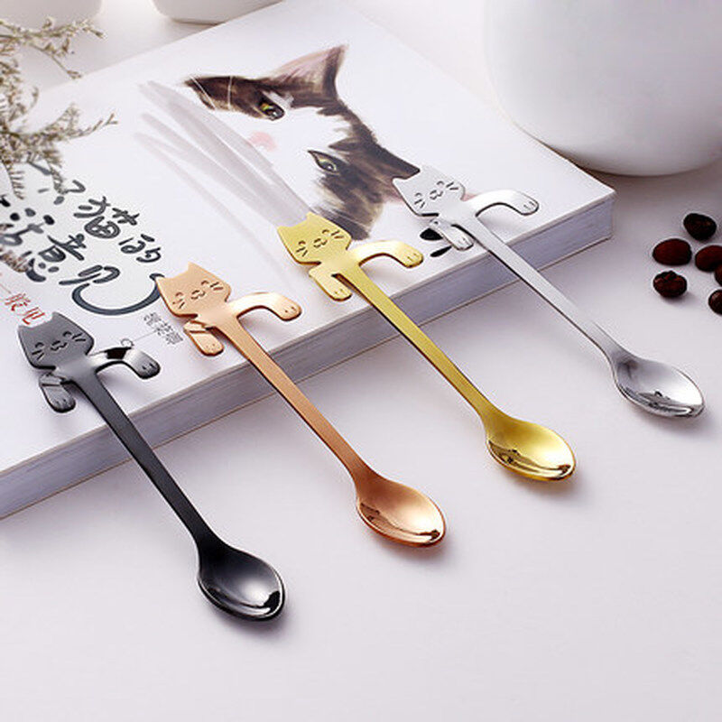 Tea & Coffee Spoon Food-grade Stainless Steel Cat Handle Scoop Drinking Flatware