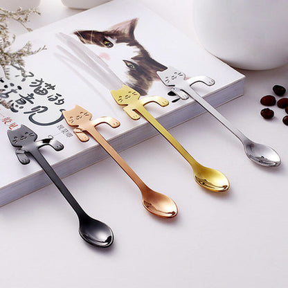 Tea & Coffee Spoon Food-grade Stainless Steel Cat Handle Scoop Drinking Flatware