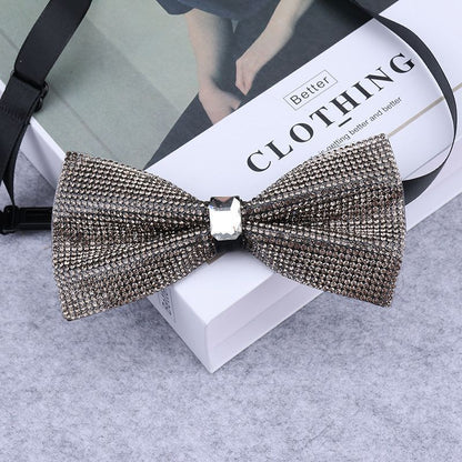 Men Rhinestone Bow Tie Shining Crystal Collar Bowtie Luxury Wedding Banquet Knot