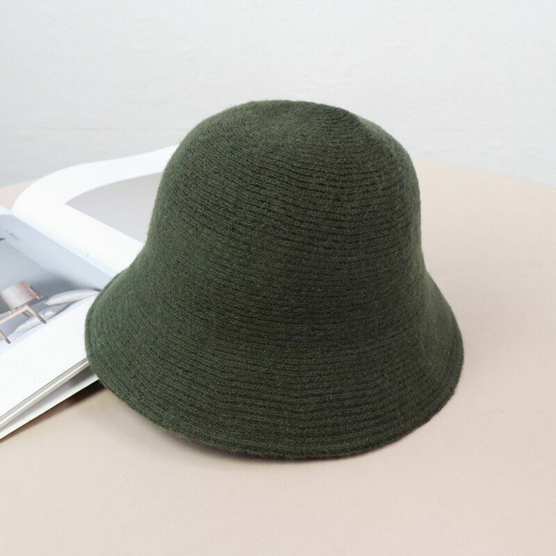 Women's Bucket Hat Warm Winter Teens Felt Wool Fur Black Cap Solid Multifunction