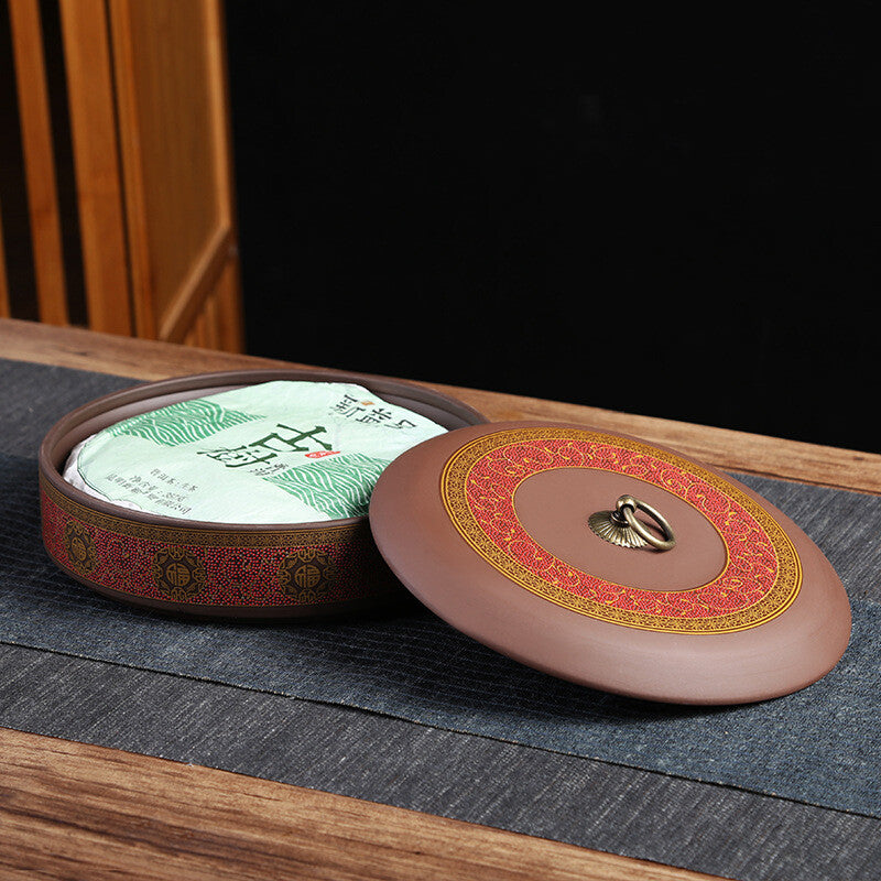 Yixing Zisha Purple Clay Tea Caddy for Pu'er Tea Cake Canister with Lid Round