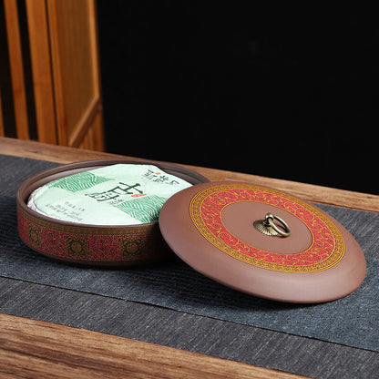 Yixing Zisha Purple Clay Tea Caddy for Pu'er Tea Cake Canister with Lid Round