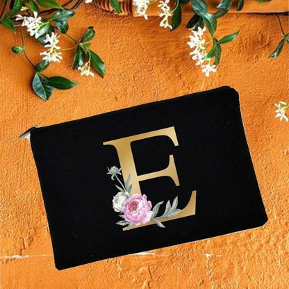 Makeup Bag Floral Alphabet Print Cosmetic Case Bridal Party Pouch Purse 14*22 CM