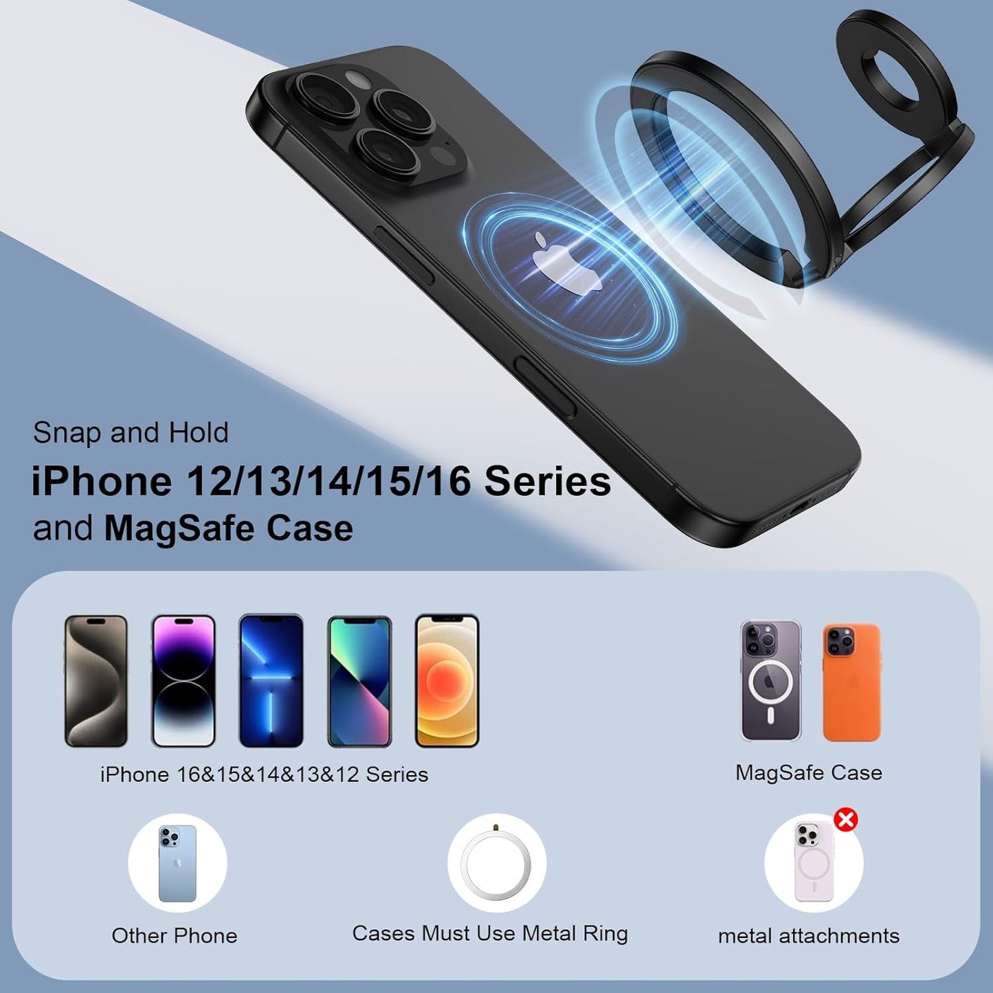 Magnetic Phone Ring Holder for Magsafe Gym Phone Grip Stand Finger Ring Kickstan
