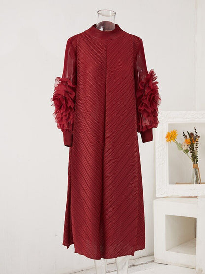 Dress Round Neck Spliced Full Sleeve Long Dresses Women Spring Clothes