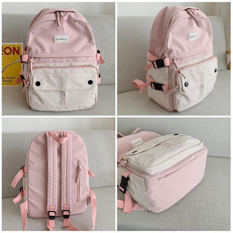 Stitching Contrast Backpack Fashion Cute Student Canvas School Bags Travelling