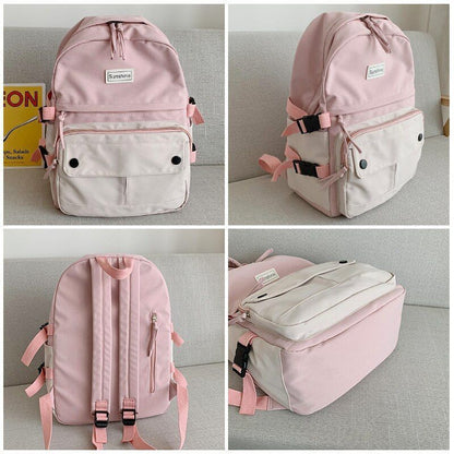 Stitching Contrast Backpack Fashion Cute Student Canvas School Bags Travelling