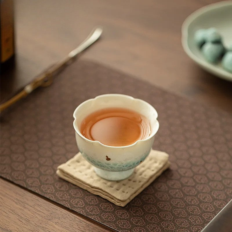 Crystalline Glaze High Foot Teacup Zen Tea Bowl Mug Tea-tasting Meditation Cup
