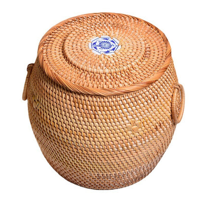 Handmade Bamboo Rattan Weave Canister Household Tea Caddy With Lid Handmade Gift