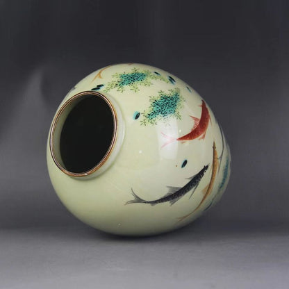 Vintage Famille Rose Porcelain Tea Caddy Pot Five-flavored Fish