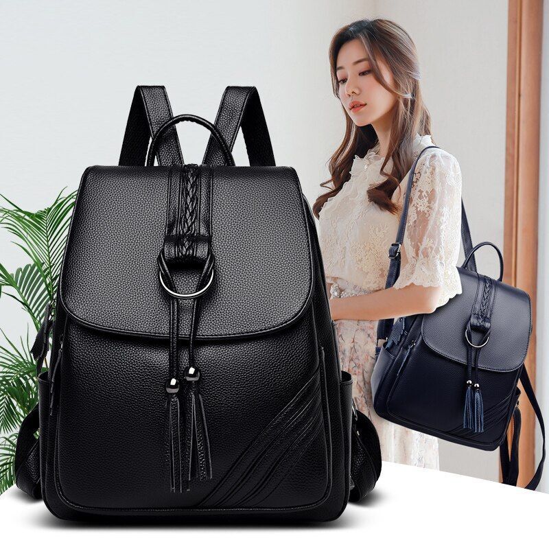 Women Backpack Soft Genuine Leather Fashionable Travelling Bag Softback Red Blue