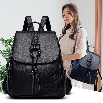 Women Backpack Soft Genuine Leather Fashionable Travelling Bag Softback Red Blue