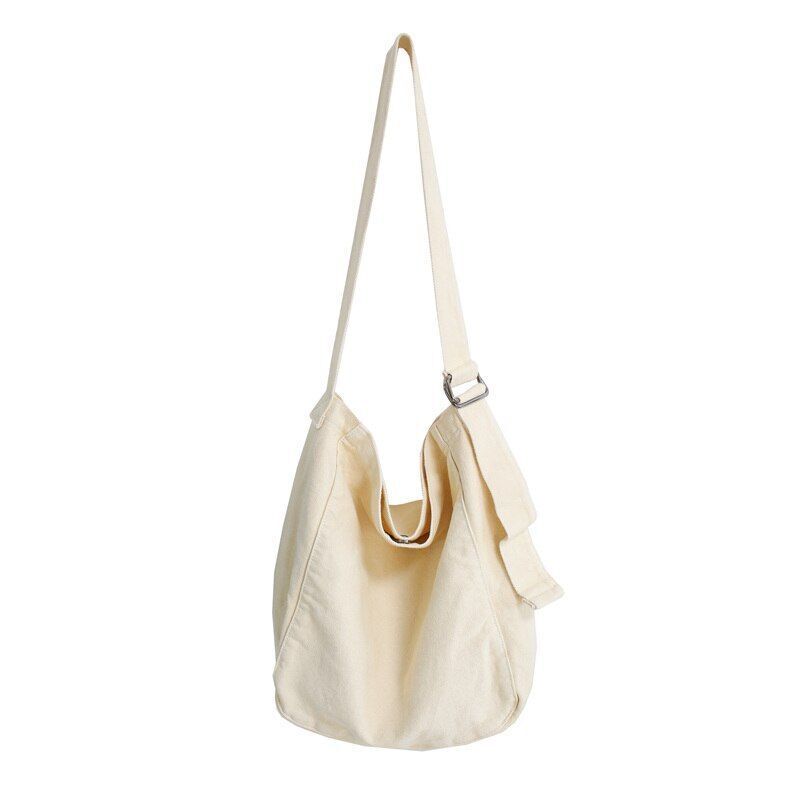 Minimalist Style Solid Shoulder Bag Cotton Crossbody Canvas Casual Messenger Bag