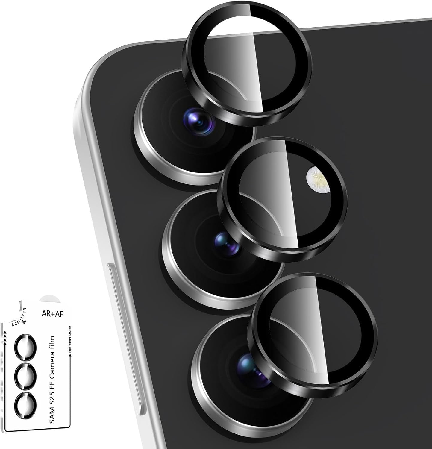 For Samsung Galaxy S25 FE Camera Lens Protector, Individual Metal Ring Tempered