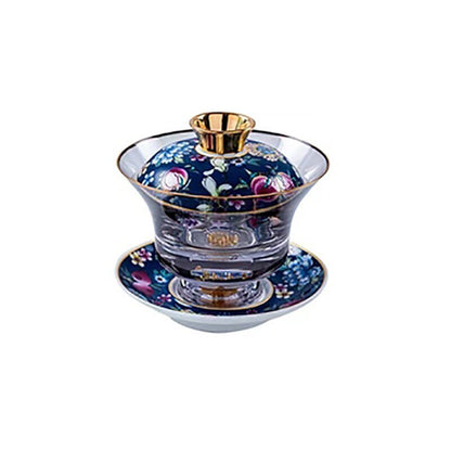 Tea Bowl Thickened Glass Tureen Tea Cover Bowl Lid Sancai Gaiwan Hand Painted