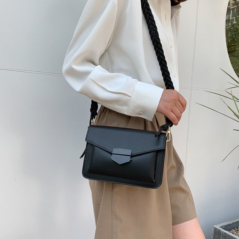 Small Shoulder Bags Weave Strap Crossbody Flap Purse Handbag Synthetic Leather