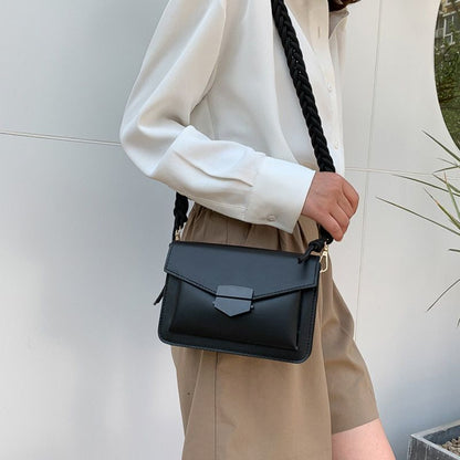 Small Shoulder Bags Weave Strap Crossbody Flap Purse Handbag Synthetic Leather