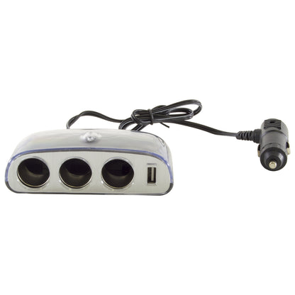 3-Way Multi Socket Auto Car Cigarette Lighter Splitter with USB Port Car Charger