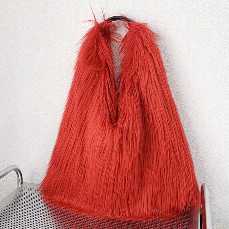 Winter Soft Faux Fur Tote Bags Large Capacity Fluffy Plush Shoulder Handbag Warm