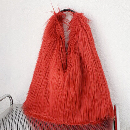 Winter Soft Faux Fur Tote Bags Large Capacity Fluffy Plush Shoulder Handbag Warm