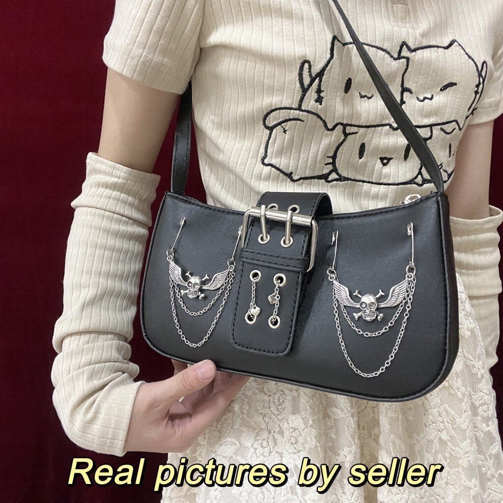 Gothic Chains Bag Fashion Punk E Girl Shoulder Bags Shopper Purse 22*11*5.5 CM
