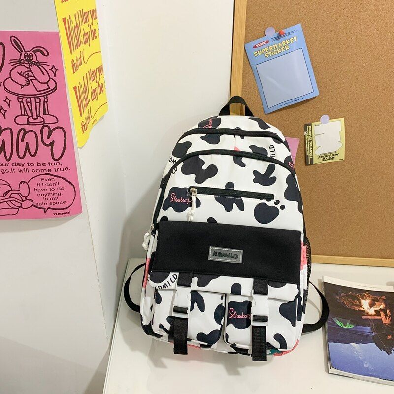 Large Capacity Cow Grain Bag Mesh Backpack Leisure Students Schoolbag 44*18*31CM
