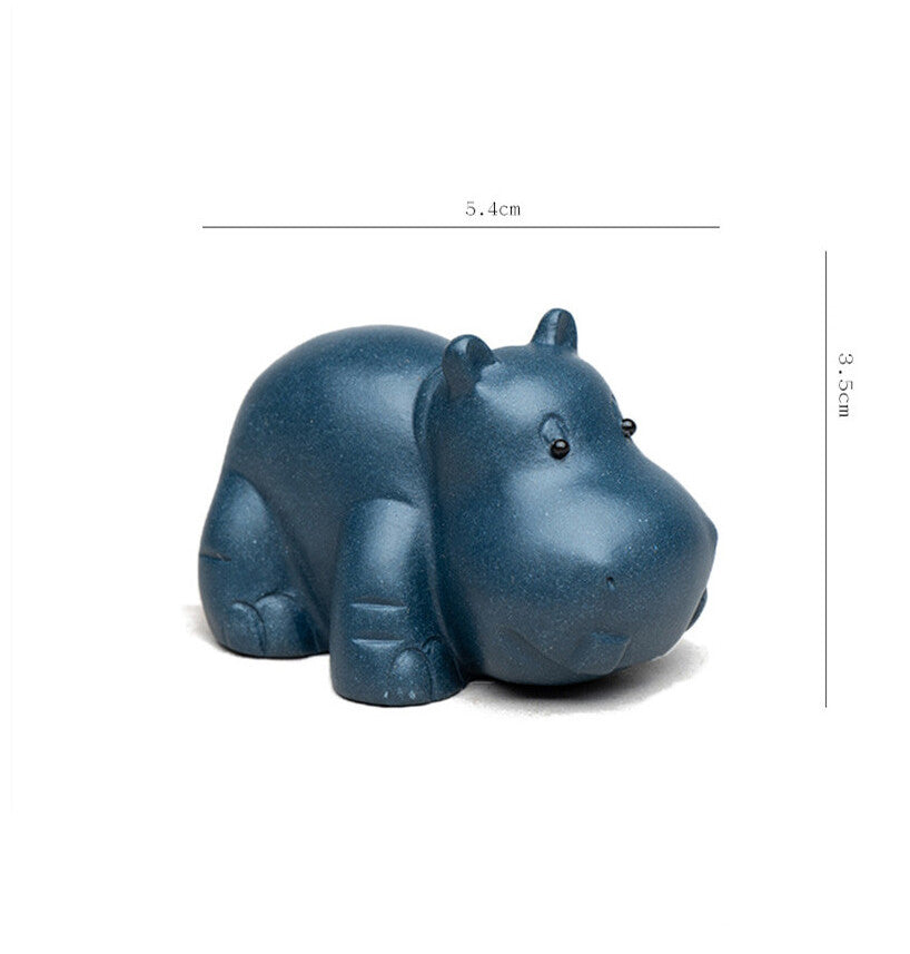 Chinese Yixing Purple Clay Figurine Tea pet Ornaments Hippo Statue Handmade