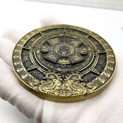 80mm Old Maya Bronze Commemorative Coins Mexico Prophecy Calendar Pyramid Aztec