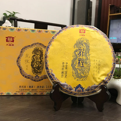 TAETEA Dragon Pillar Yuan Cha Menghai Dayi Puer Tea Cake 2017 357g Ripe Pu-erh