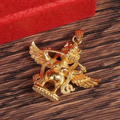 GILT TIBETAN BUDDHIST PENDANT AMULET: GARUDA BIRD KING WITH Decoration GIFT BOX