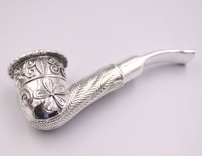 Silver Tobacco Pipe Men Carved Flower Leaf Pattern Pipe 88g