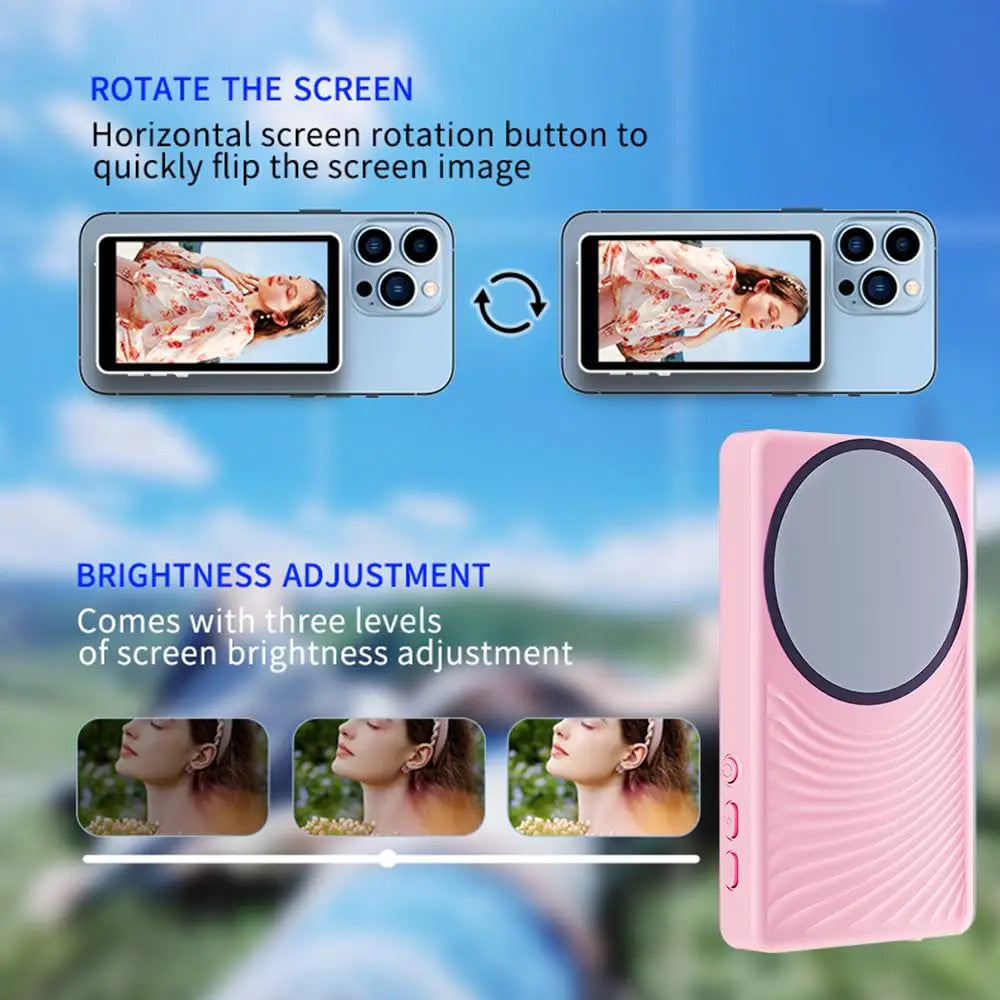 Phone Vlog Selfie Monitor Screen, Bluetooth Remote Back Camera Monitor, No Laten