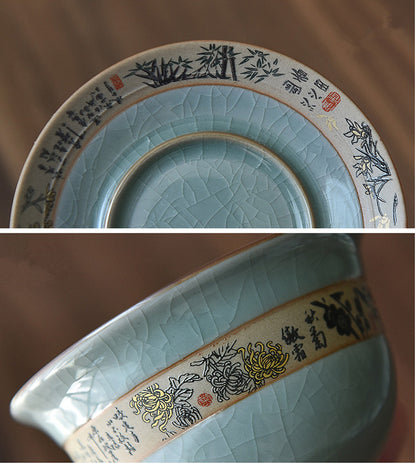 Gaiwan Cup Bowl Geyao Craft Crackle Glaze Porcelain Tureen Tea Bowl with Saucer