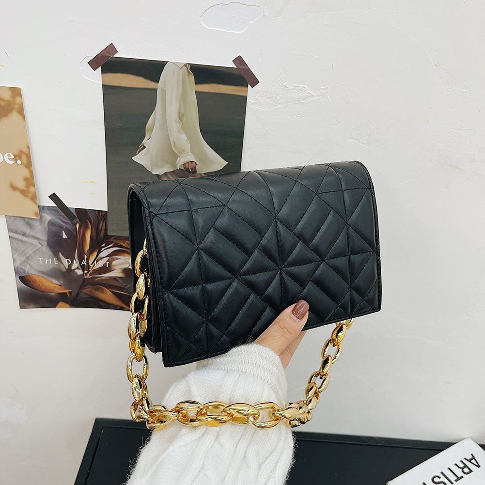Women Shoulder Bag Metal Thick Chain Quilted Purse Handbag Clutch Bag 22*14*6 CM