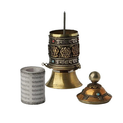 Tibetan Buddhist Brass Prayer Wheel Model Handcrafted Home Decor Traditional