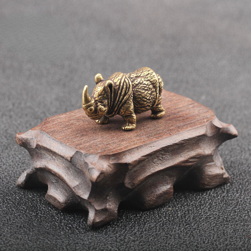 1.37" Handmade Pure Copper Rhinoceros Miniatures Figurines Vintage Brass Tea Pet