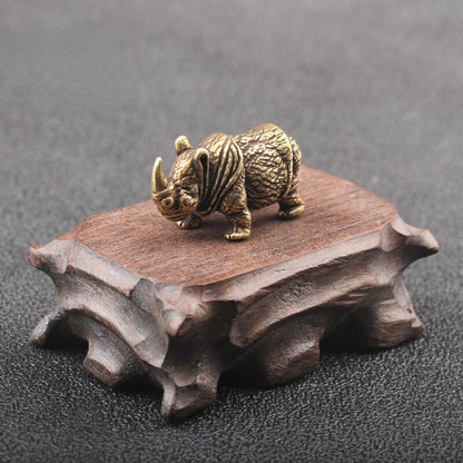 1.37" Handmade Pure Copper Rhinoceros Miniatures Figurines Vintage Brass Tea Pet