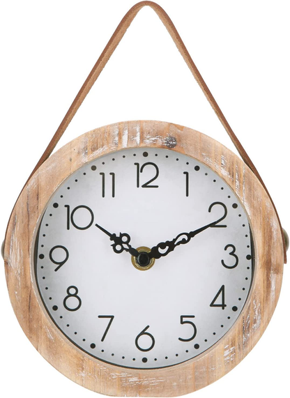 Wooden Table Clock Small Round Non-Ticking Battery Operated Hanging Home Decor
