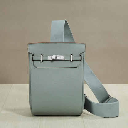 Small Real Leather Sling Chest Pack Shoulder Bag Crossbody Backpack Flap Purse