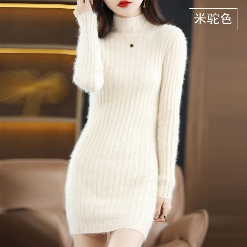 Women's 100% Pure Mink Cashmere Sweater Mink Fleece Dress Sweater Long