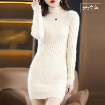 Women's 100% Pure Mink Cashmere Sweater Mink Fleece Dress Sweater Long