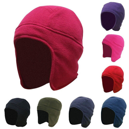 Men Women Warm Fleece Beanie Earflap Solid Color Adjustable Winter Hat Skull Cap