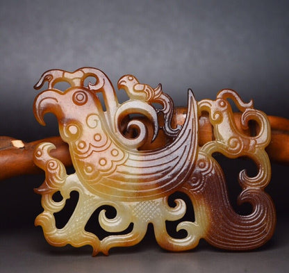 Chinese Natural Hetian Jade Carving Exquisite Bird Statue Figurine Artwork Rare