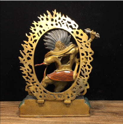 Old Tibet Bronze Painting Buddhism Vajrapani Chana Dorje Mahakala Buddha Statue