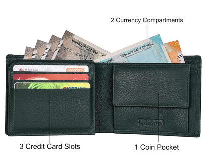 New Green Bi-Fold Leather Men's Wallet RFID Protection Gift Item