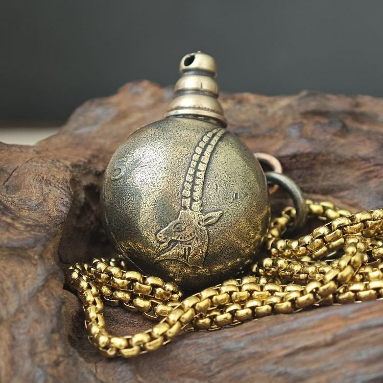 Vintage Brass Goat Flask Pendant Slovenia Coin Charm Necklace