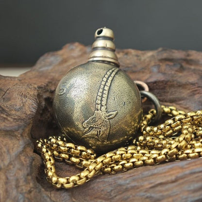 Vintage Brass Goat Flask Pendant Slovenia Coin Charm Necklace
