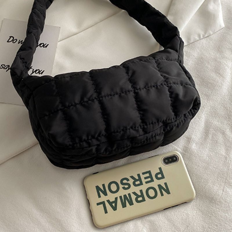 Folds Rhombus Embroidery Thread Underarm Bag Shoulder Bags Oxford Cloth Handbags