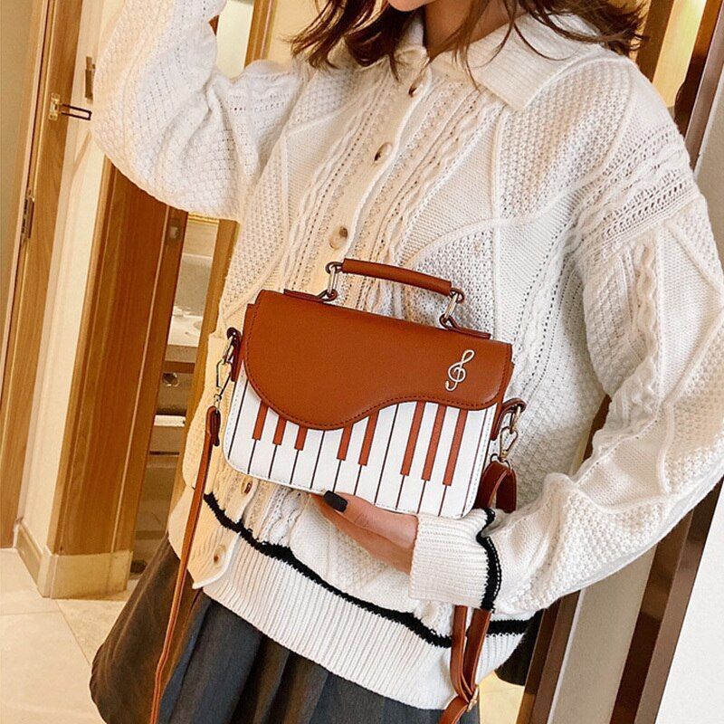 Piano Print Luxury Shoulder Bag Handbag Crossbody Purse Evening Totes Polyester